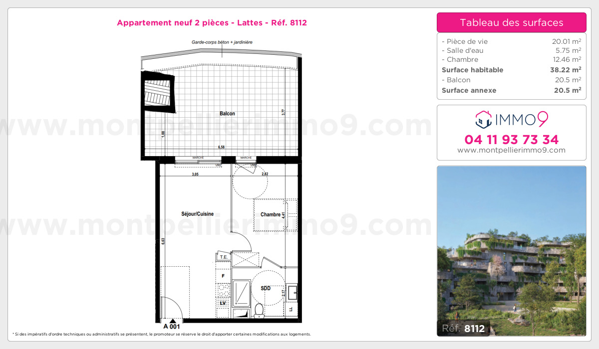 Plan et surfaces, Programme neuf Lattes Référence n° 8112
