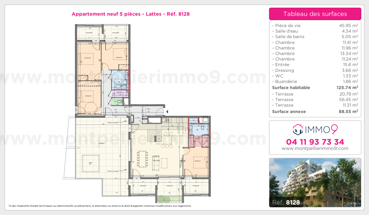 Plan et surfaces, Programme neuf Lattes Référence n° 8128