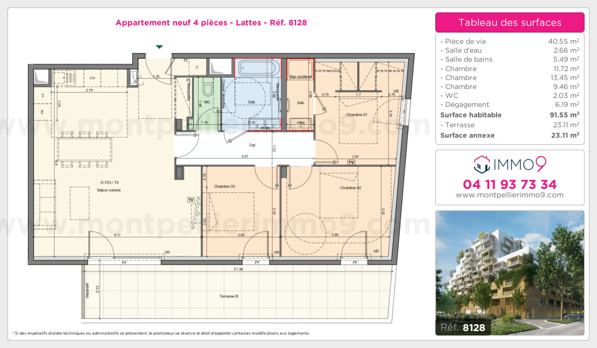 Plan et surfaces, Programme neuf Lattes Référence n° 8128
