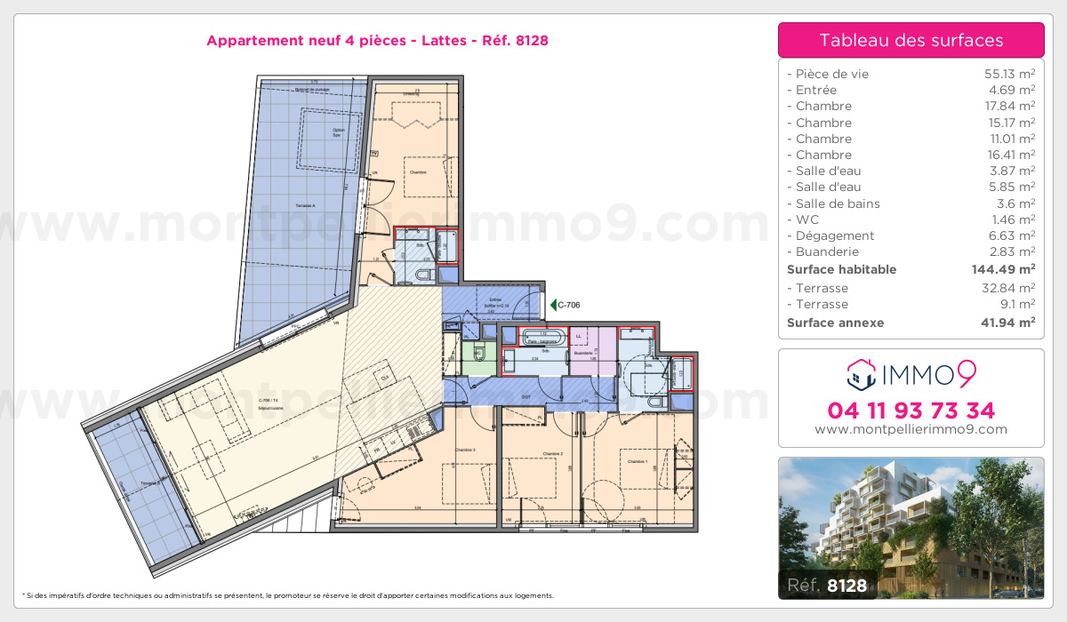 Plan et surfaces, Programme neuf Lattes Référence n° 8128