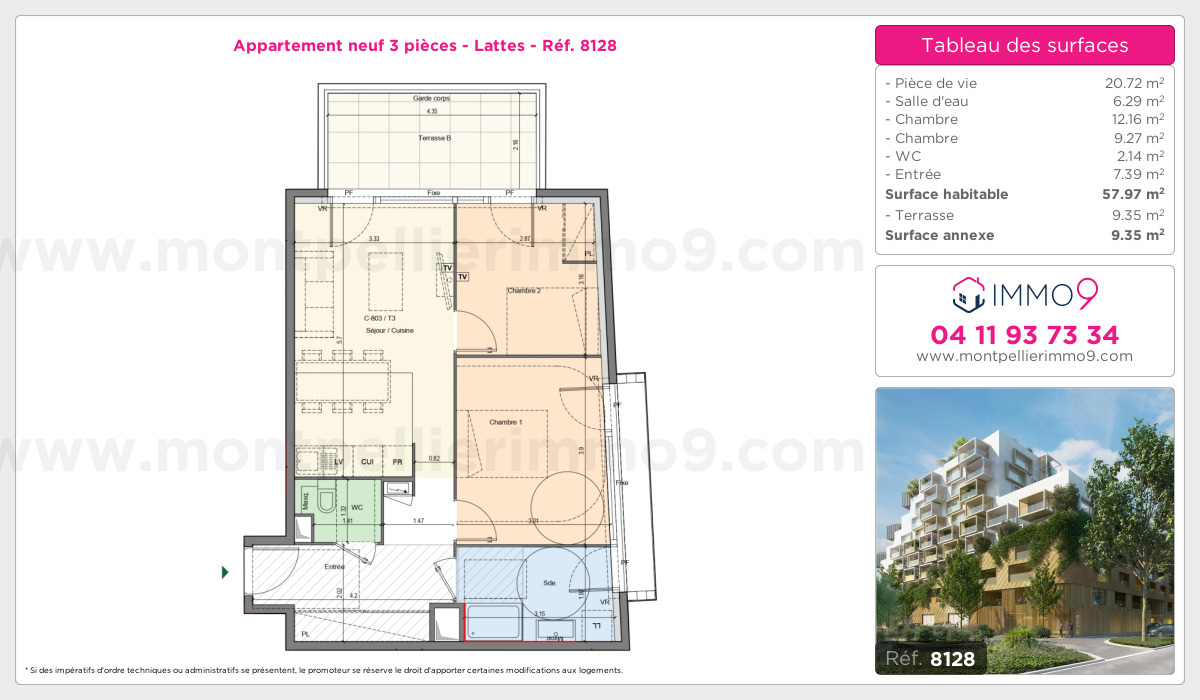 Plan et surfaces, Programme neuf Lattes Référence n° 8128