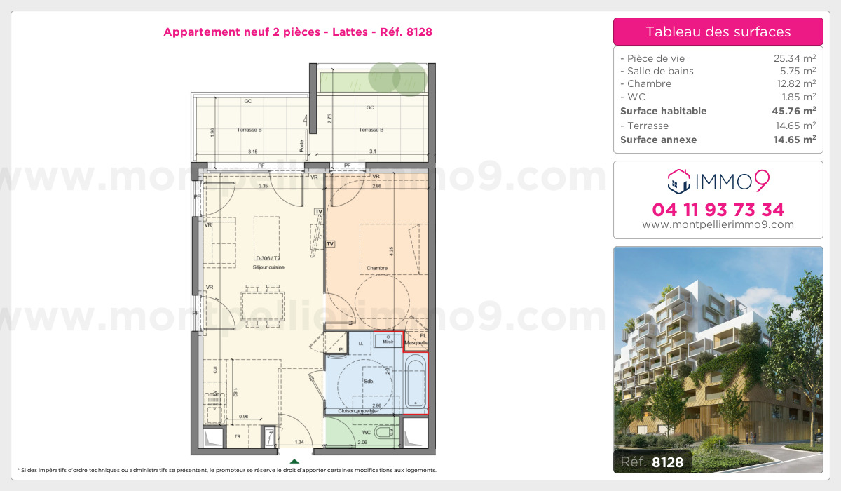 Plan et surfaces, Programme neuf Lattes Référence n° 8128