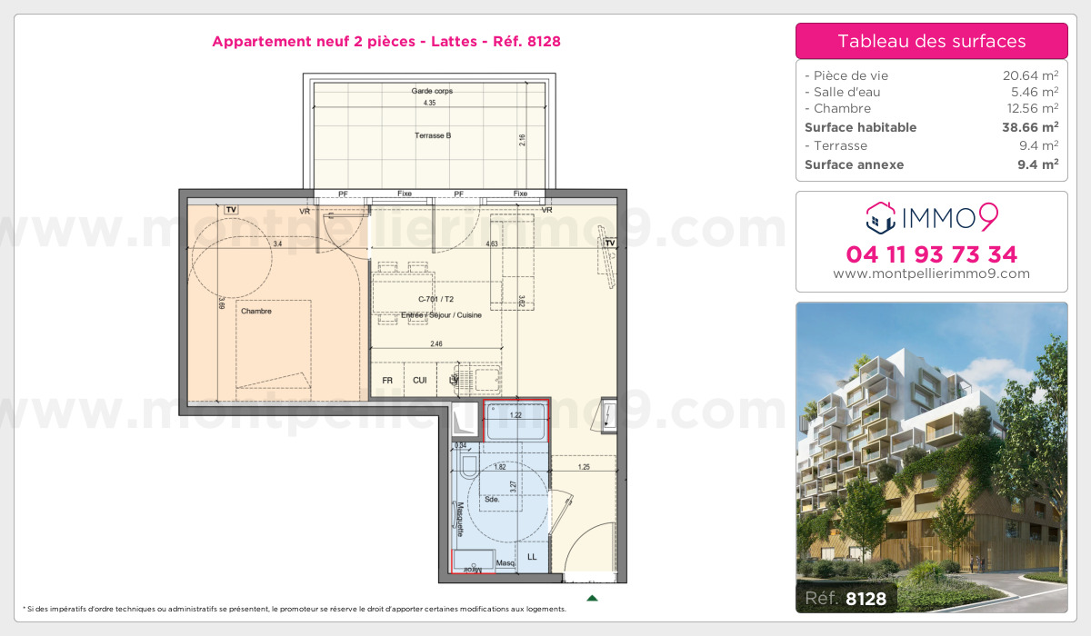 Plan et surfaces, Programme neuf Lattes Référence n° 8128