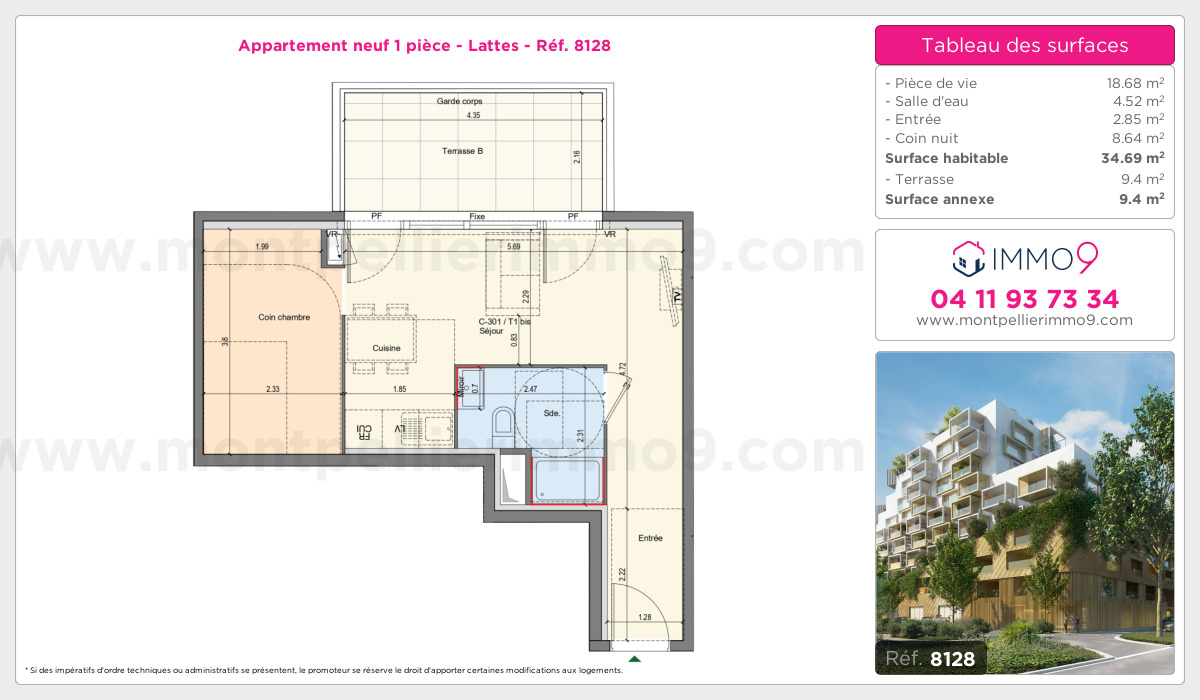 Plan et surfaces, Programme neuf Lattes Référence n° 8128