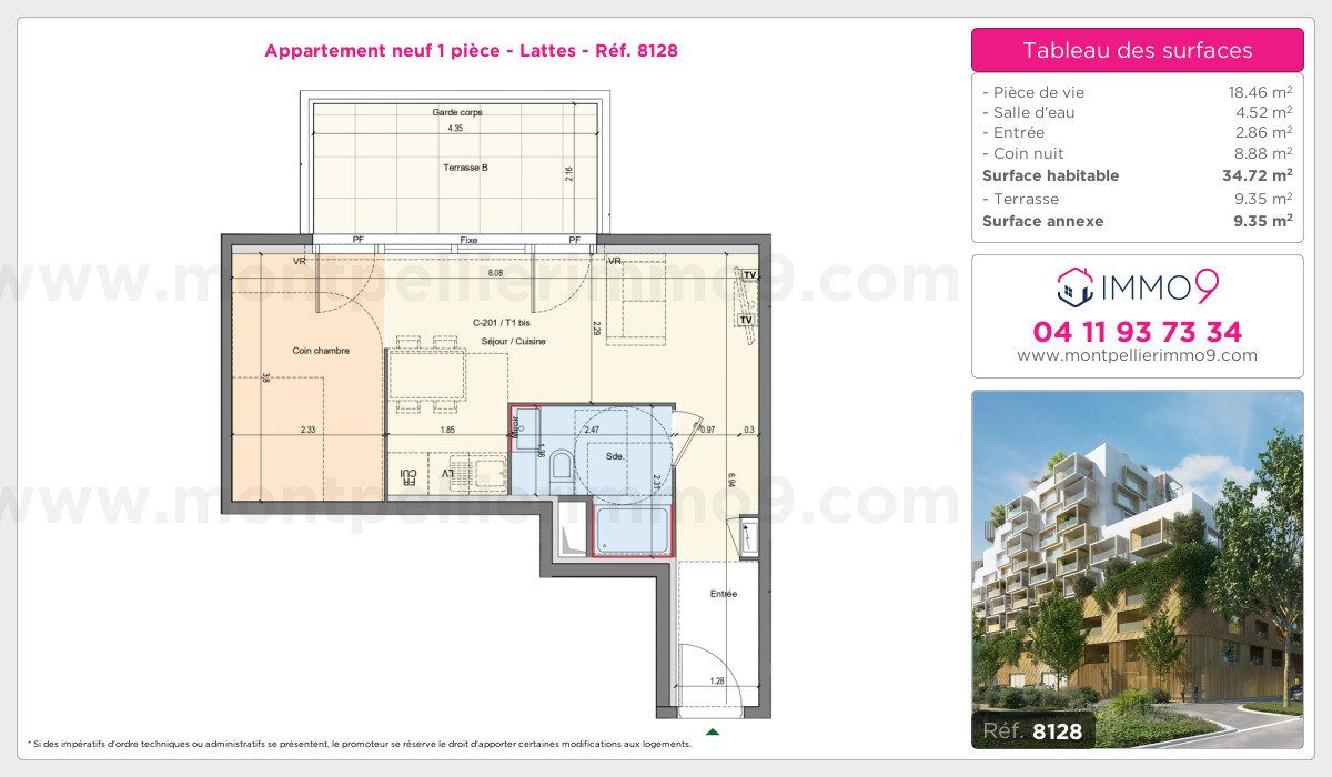 Plan et surfaces, Programme neuf Lattes Référence n° 8128