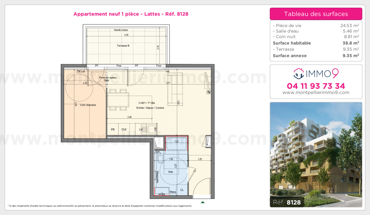 Plan et surfaces, Programme neuf Lattes Référence n° 8128