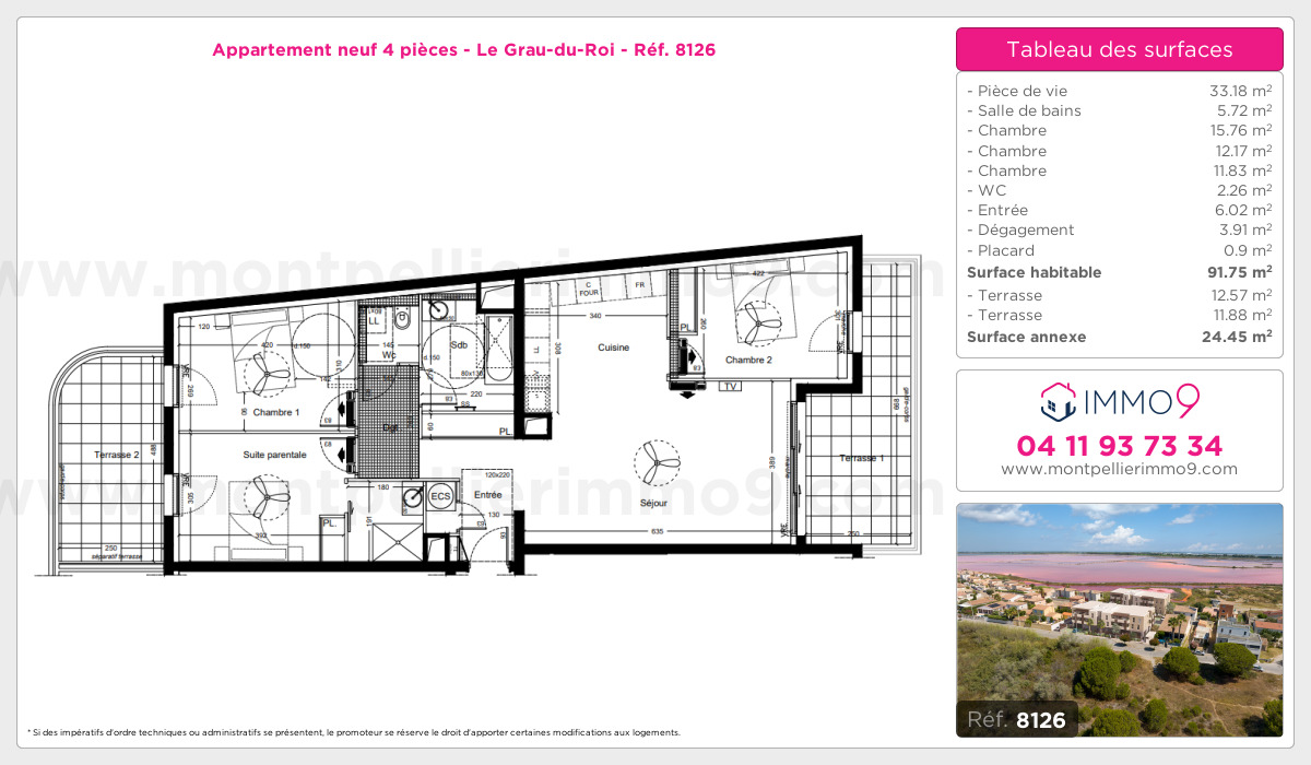 Plan et surfaces, Programme neuf Grau-du-Roi Référence n° 8126