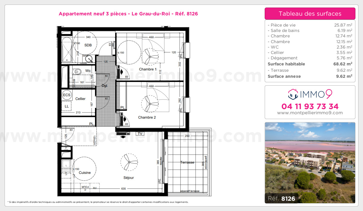 Plan et surfaces, Programme neuf Grau-du-Roi Référence n° 8126