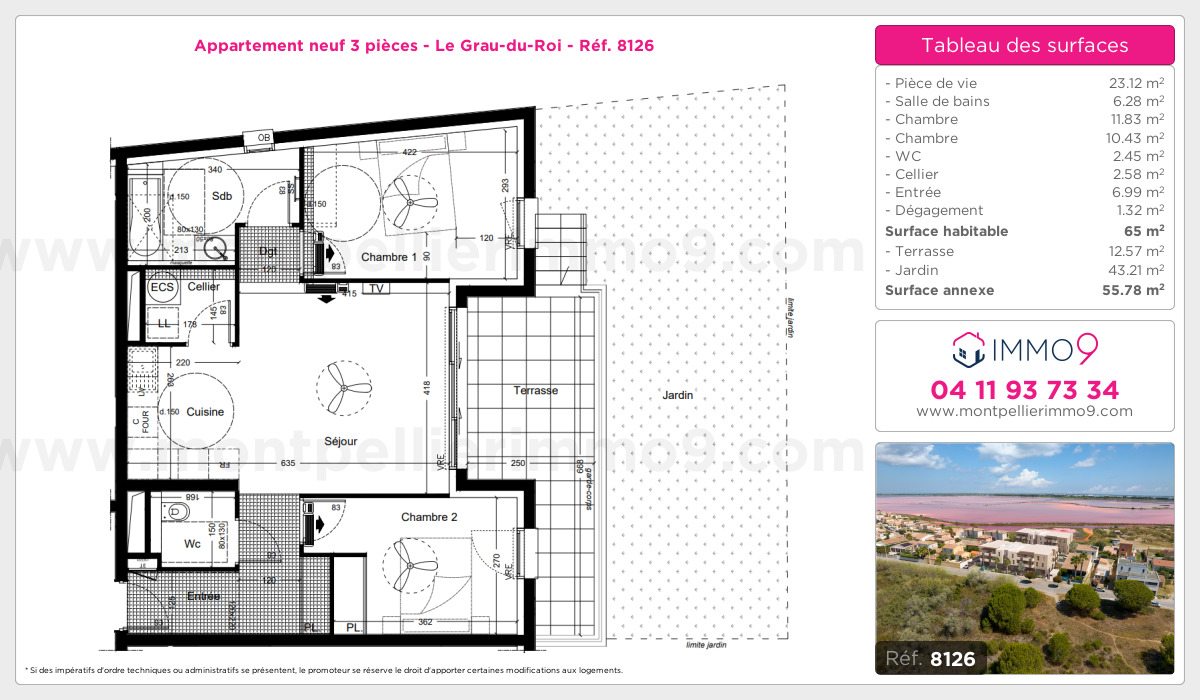 Plan et surfaces, Programme neuf Grau-du-Roi Référence n° 8126
