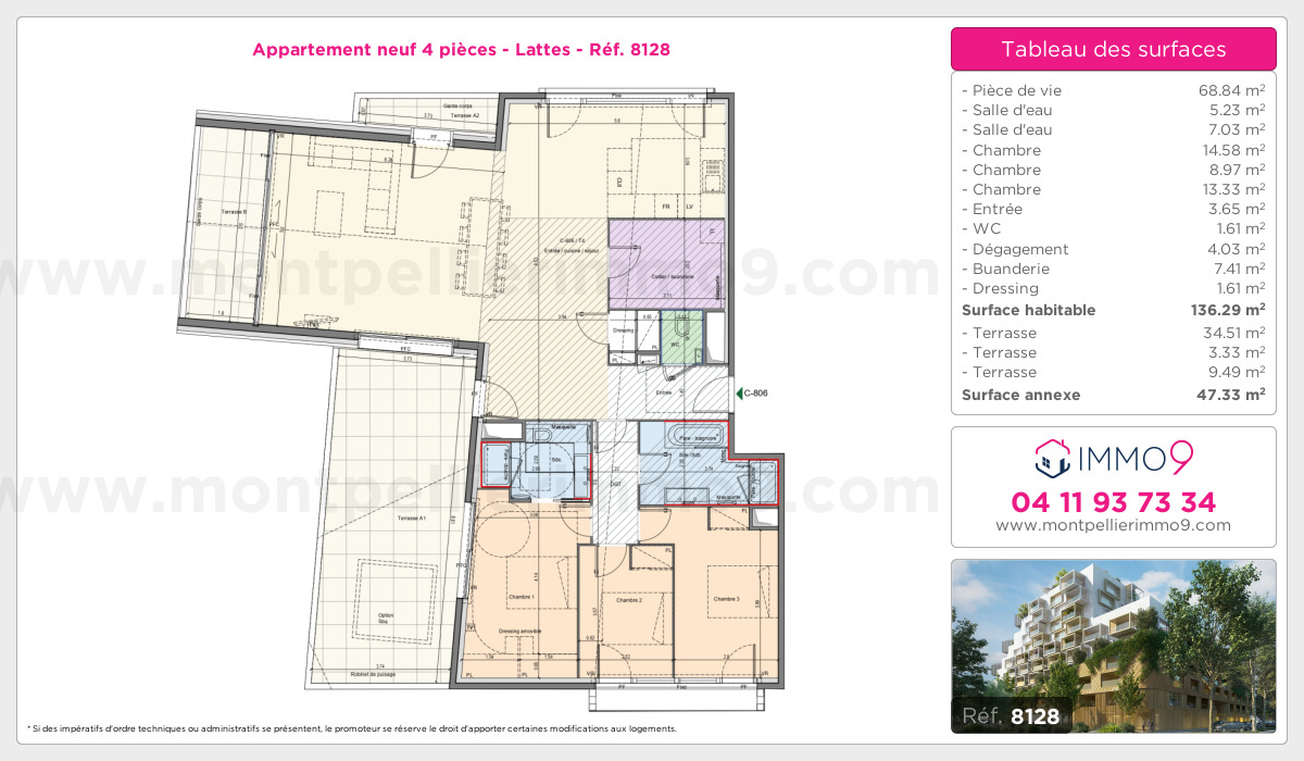 Plan et surfaces, Programme neuf Lattes Référence n° 8128