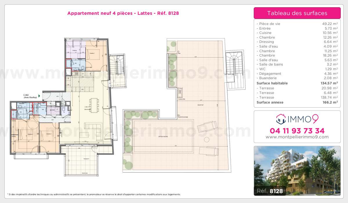 Plan et surfaces, Programme neuf Lattes Référence n° 8128
