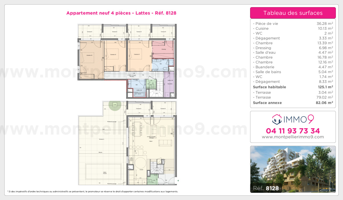 Plan et surfaces, Programme neuf Lattes Référence n° 8128