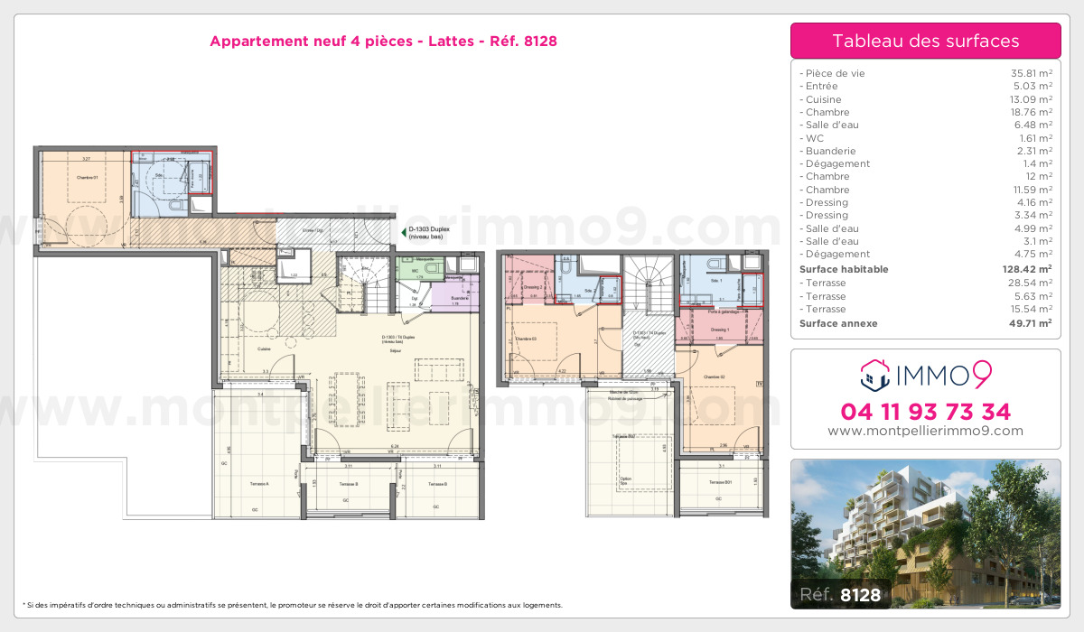Plan et surfaces, Programme neuf Lattes Référence n° 8128
