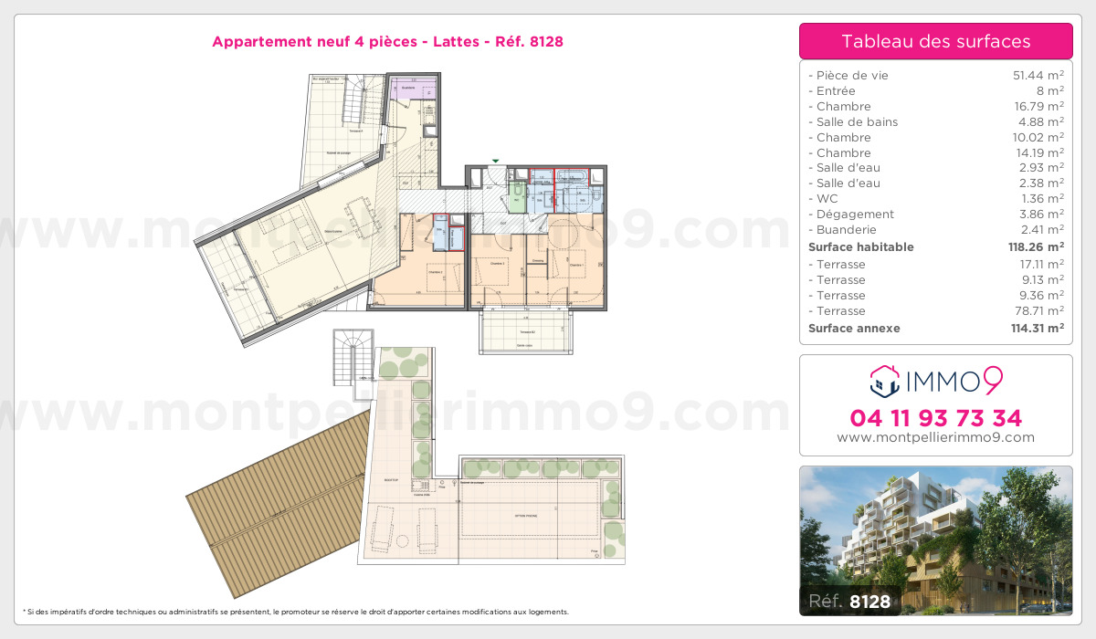Plan et surfaces, Programme neuf Lattes Référence n° 8128