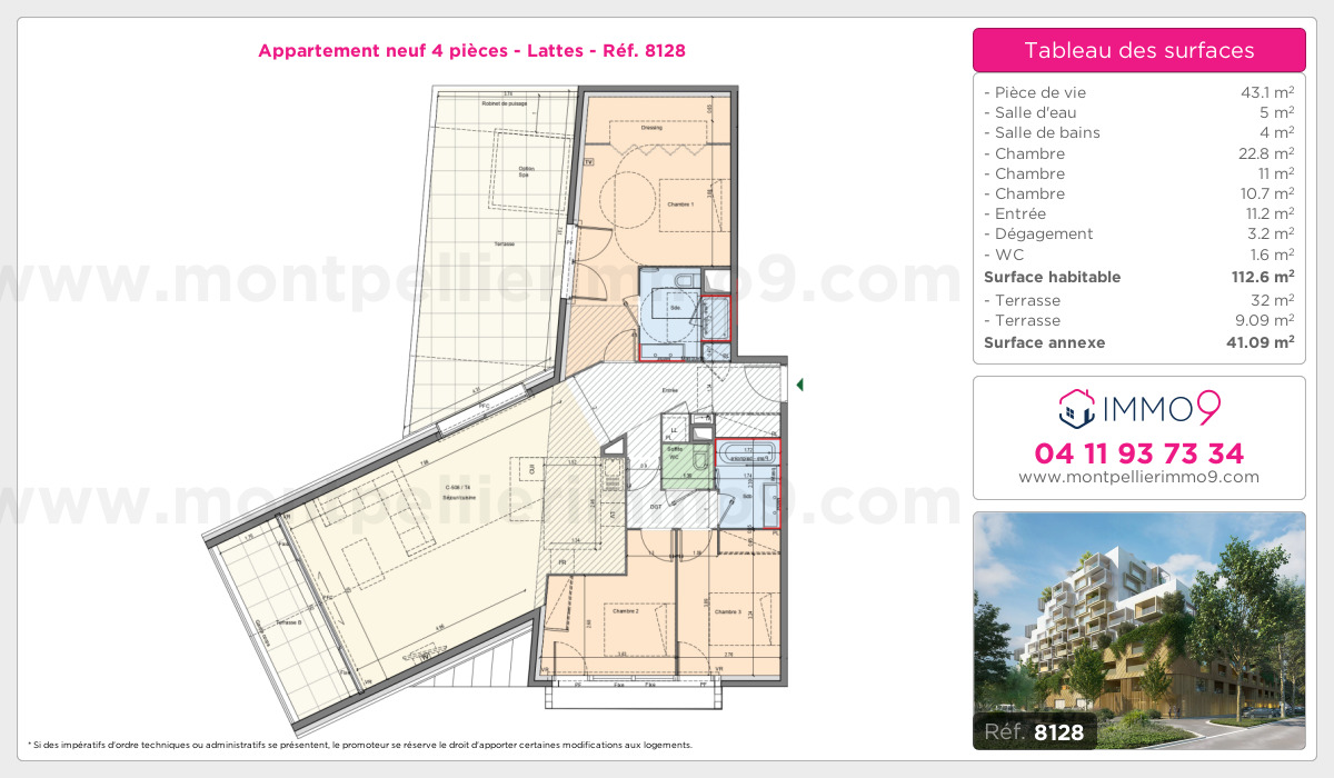 Plan et surfaces, Programme neuf Lattes Référence n° 8128