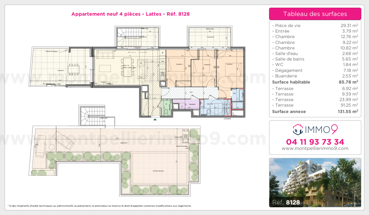 Plan et surfaces, Programme neuf Lattes Référence n° 8128