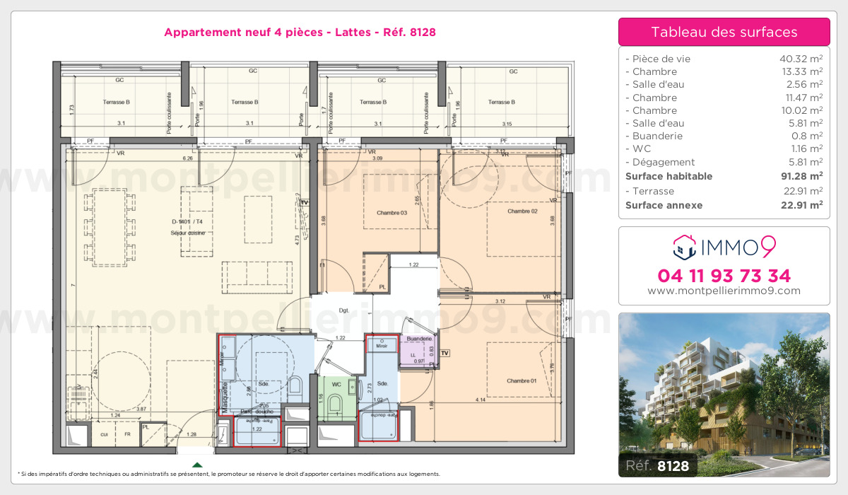 Plan et surfaces, Programme neuf Lattes Référence n° 8128