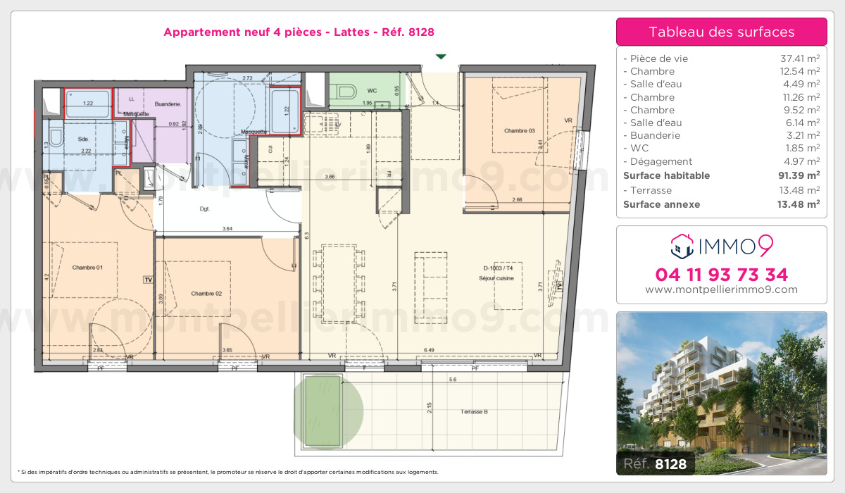 Plan et surfaces, Programme neuf Lattes Référence n° 8128