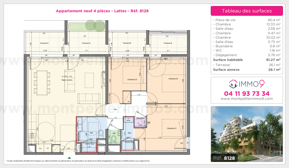 Plan et surfaces, Programme neuf Lattes Référence n° 8128