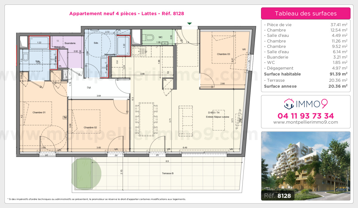 Plan et surfaces, Programme neuf Lattes Référence n° 8128