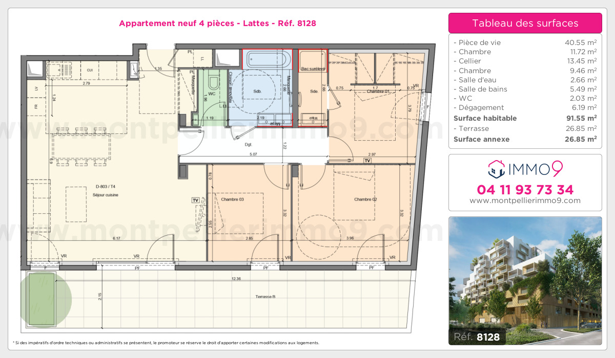 Plan et surfaces, Programme neuf Lattes Référence n° 8128