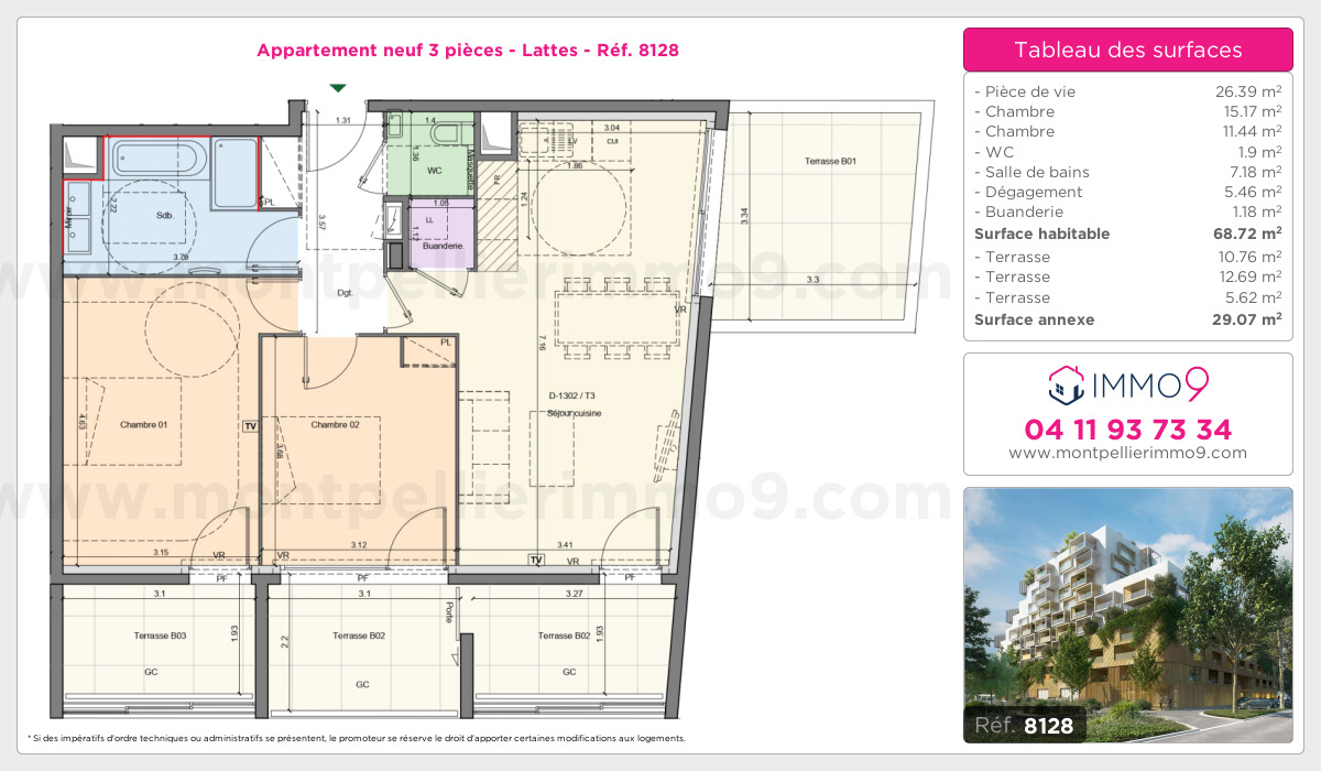 Plan et surfaces, Programme neuf Lattes Référence n° 8128