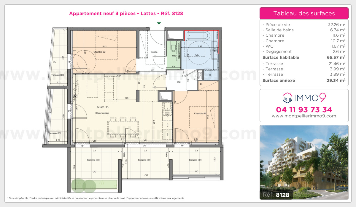 Plan et surfaces, Programme neuf Lattes Référence n° 8128