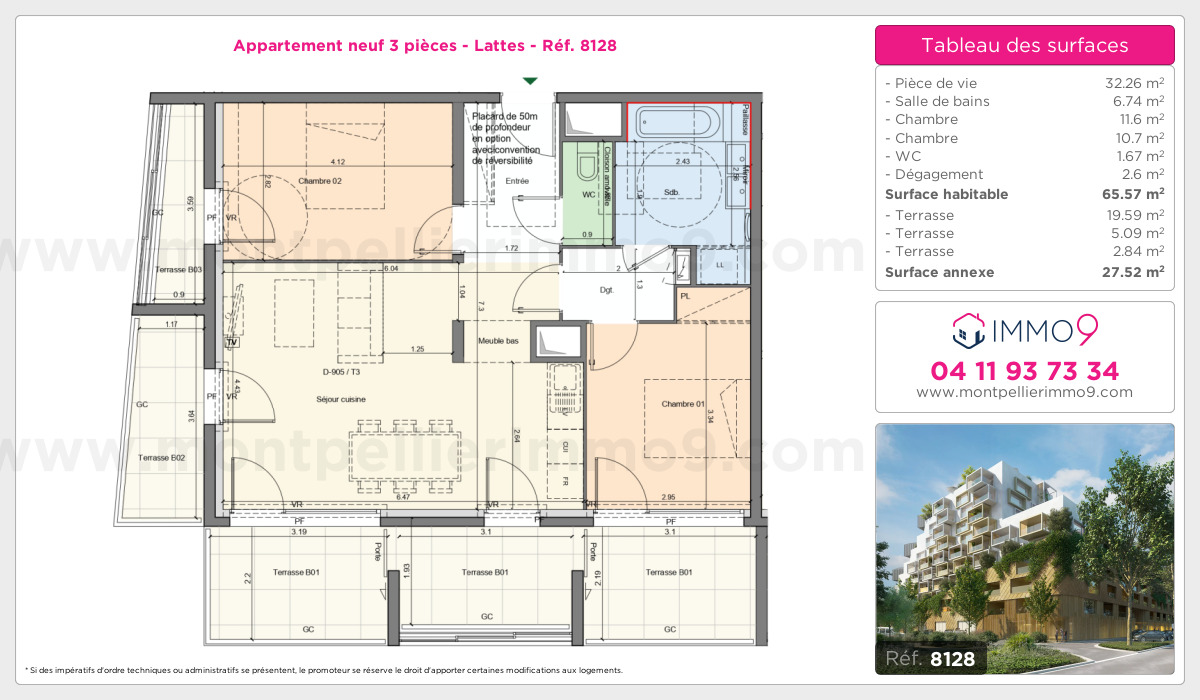 Plan et surfaces, Programme neuf Lattes Référence n° 8128