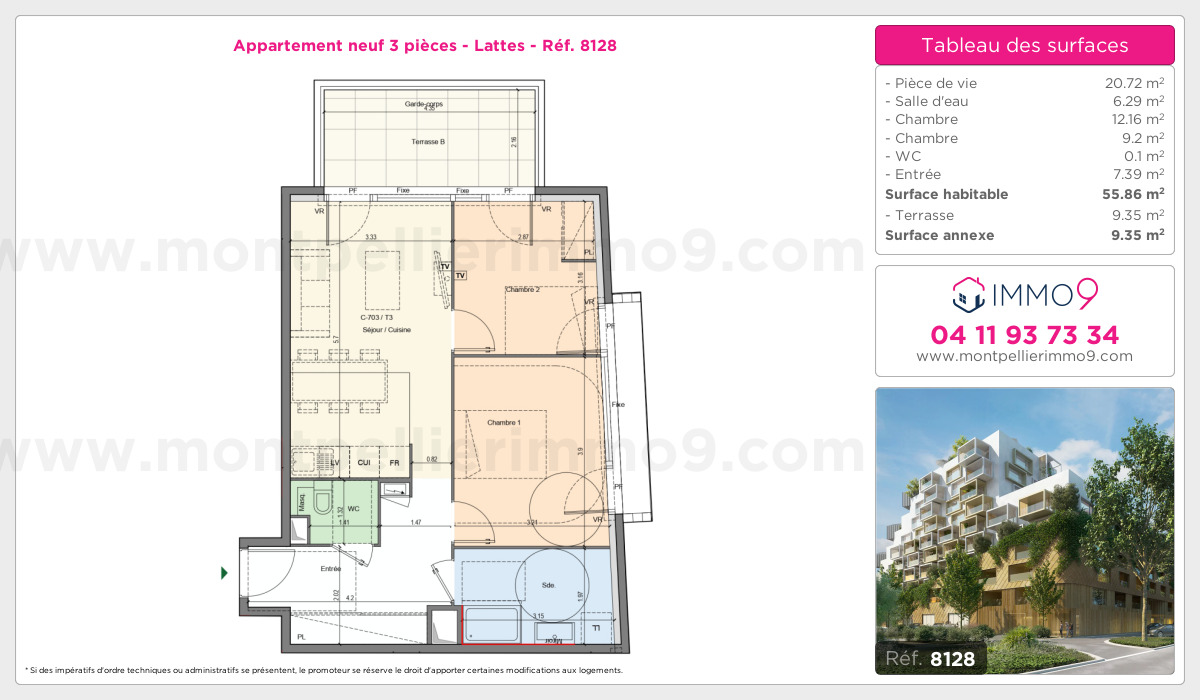 Plan et surfaces, Programme neuf Lattes Référence n° 8128