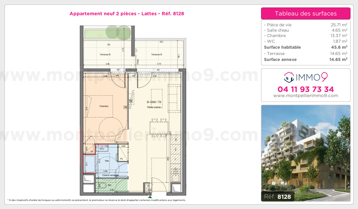 Plan et surfaces, Programme neuf Lattes Référence n° 8128
