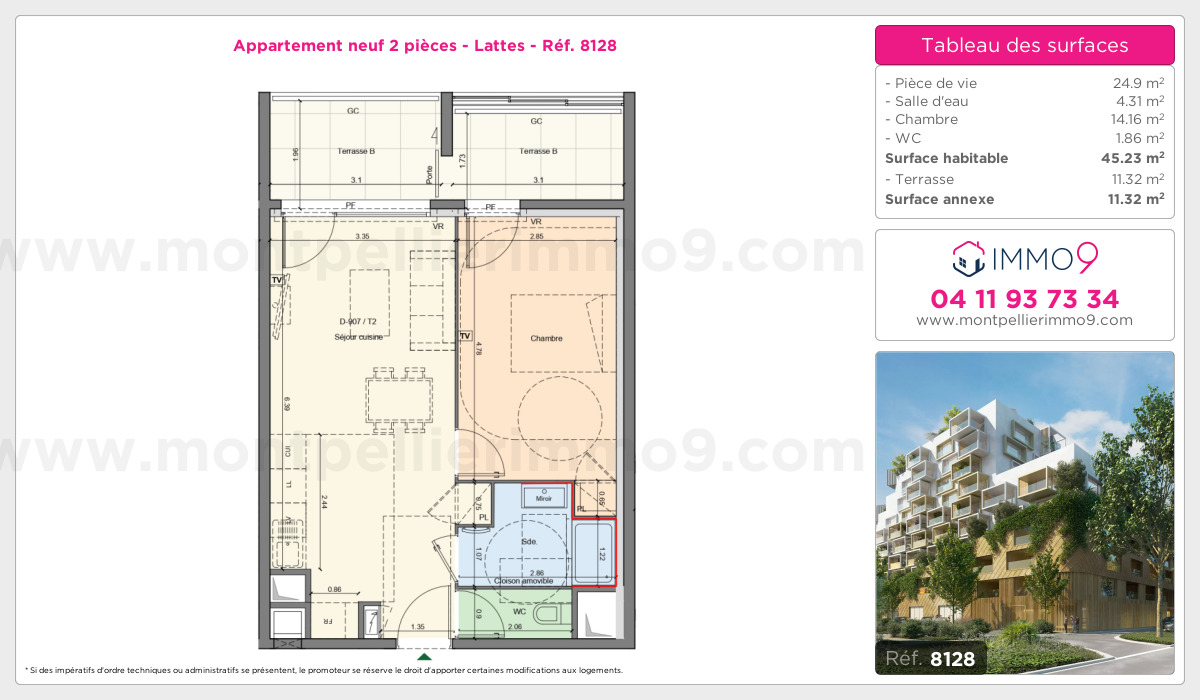 Plan et surfaces, Programme neuf Lattes Référence n° 8128