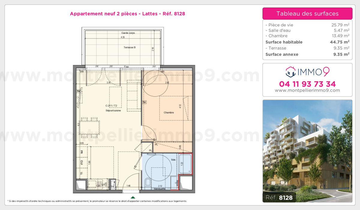 Plan et surfaces, Programme neuf Lattes Référence n° 8128