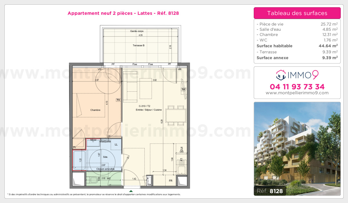 Plan et surfaces, Programme neuf Lattes Référence n° 8128