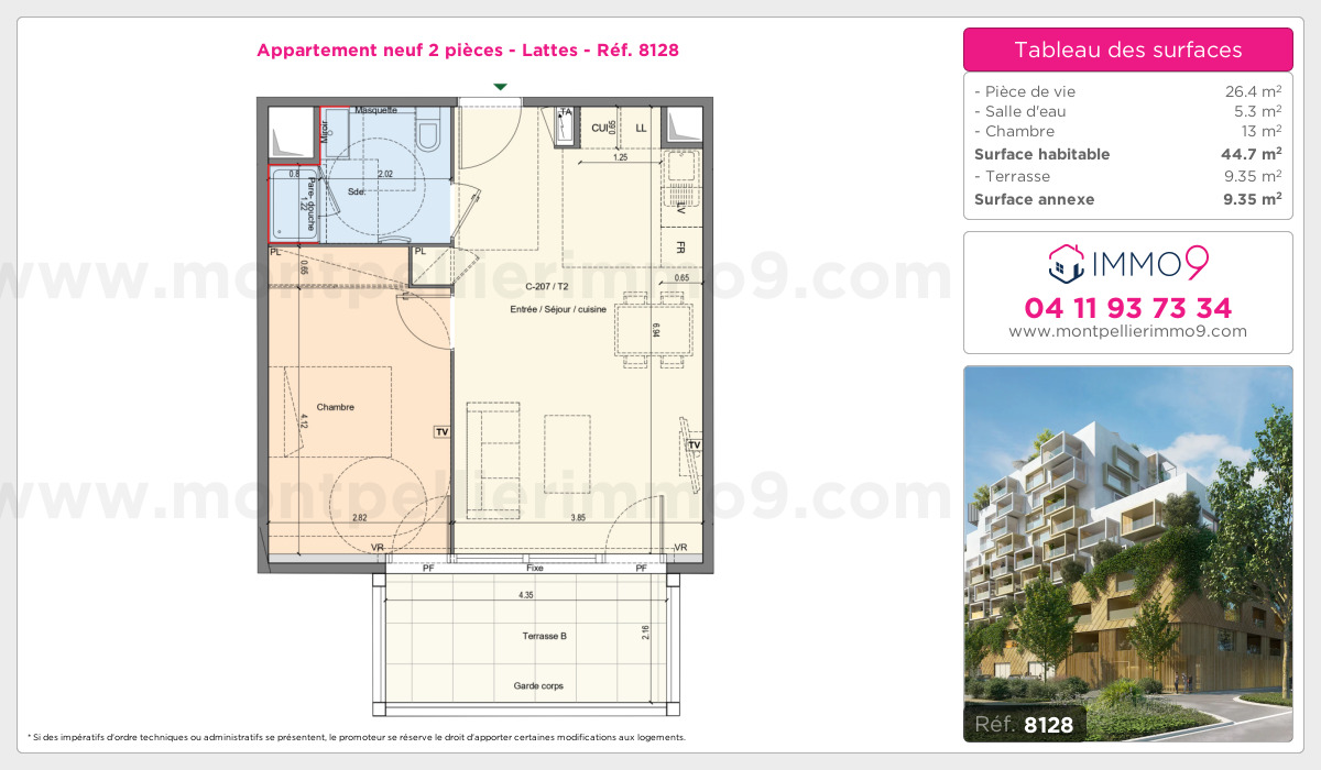 Plan et surfaces, Programme neuf Lattes Référence n° 8128