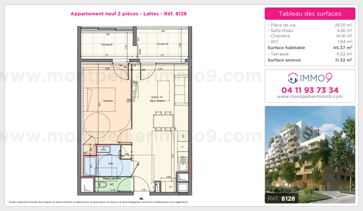 Plan et surfaces, Programme neuf Lattes Référence n° 8128