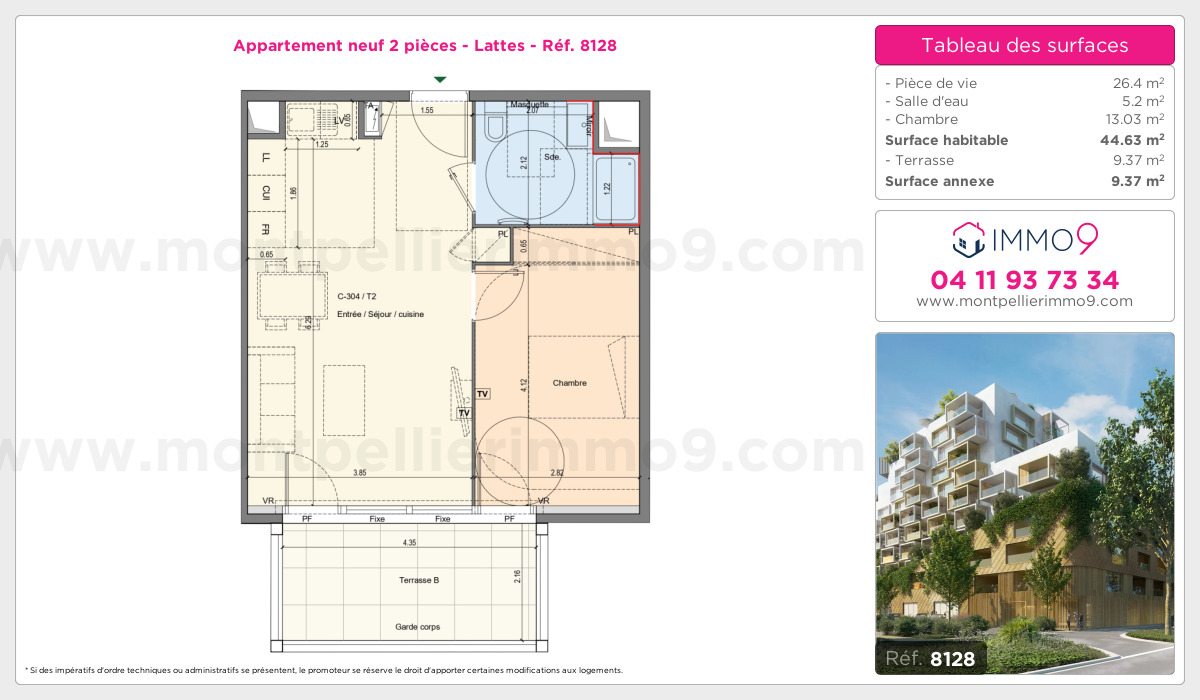 Plan et surfaces, Programme neuf Lattes Référence n° 8128