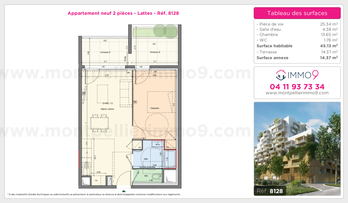 Plan et surfaces, Programme neuf Lattes Référence n° 8128