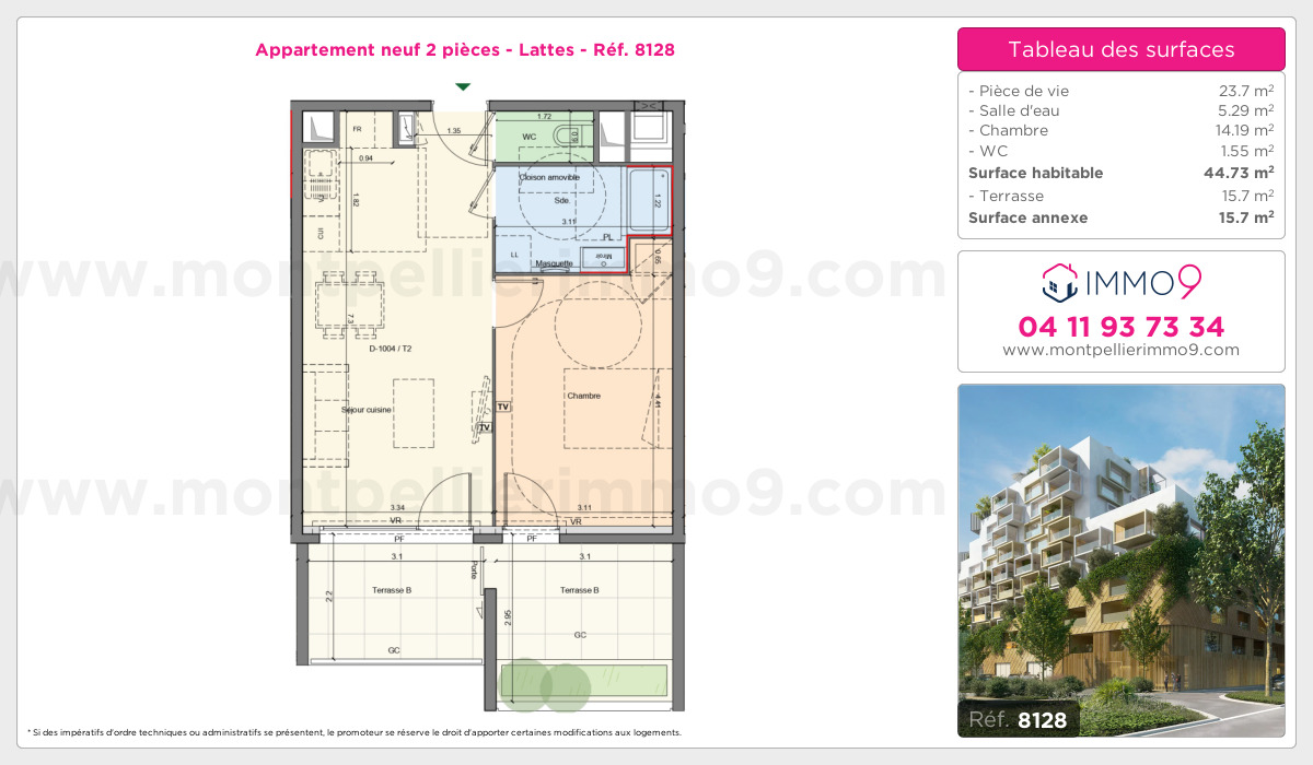 Plan et surfaces, Programme neuf Lattes Référence n° 8128