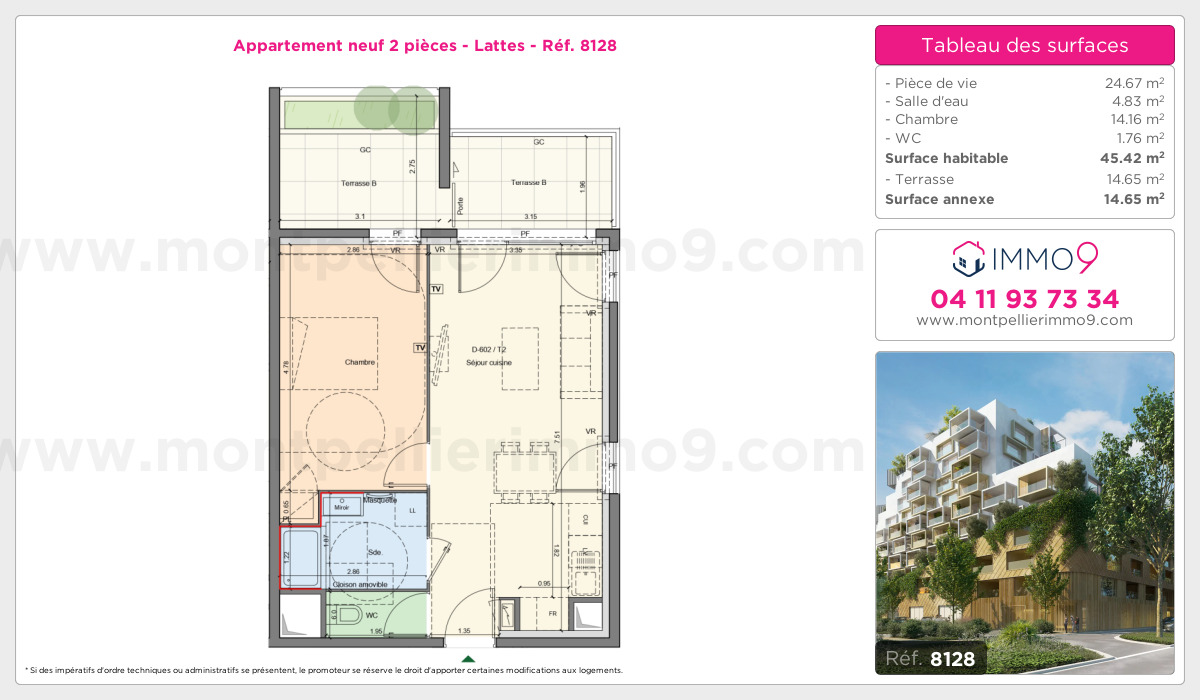 Plan et surfaces, Programme neuf Lattes Référence n° 8128