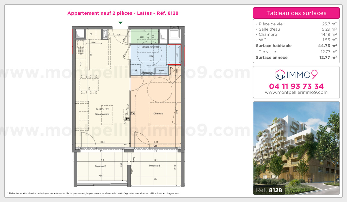 Plan et surfaces, Programme neuf Lattes Référence n° 8128