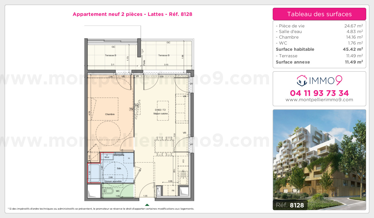 Plan et surfaces, Programme neuf Lattes Référence n° 8128