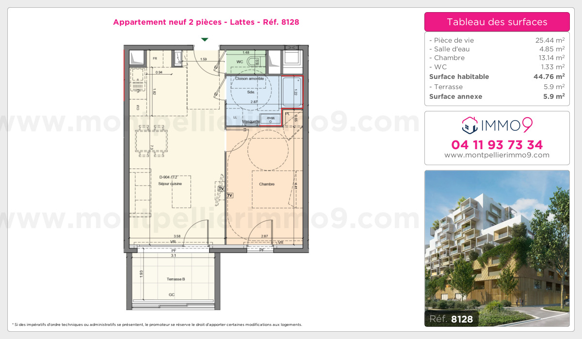 Plan et surfaces, Programme neuf Lattes Référence n° 8128