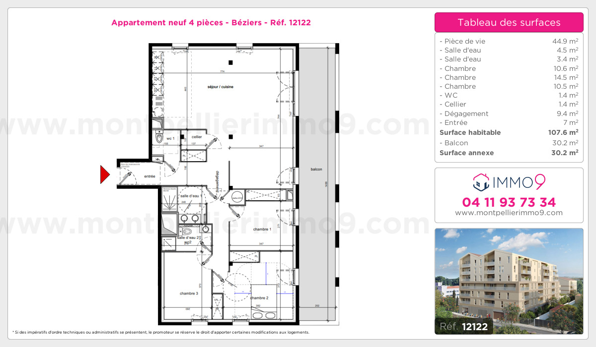 Plan et surfaces, Programme neuf Béziers Référence n° 12122