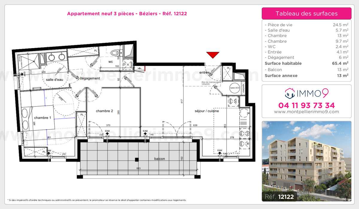 Plan et surfaces, Programme neuf Béziers Référence n° 12122
