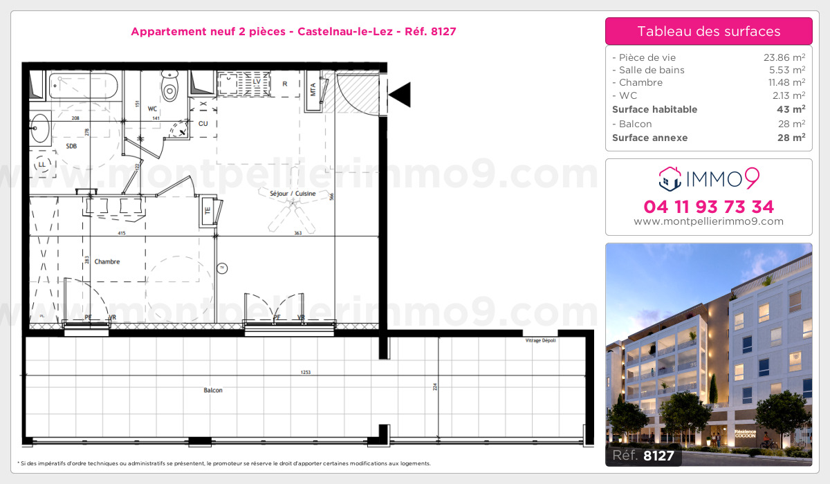 Plan et surfaces, Programme neuf Castelnau-le-Lez Référence n° 8127