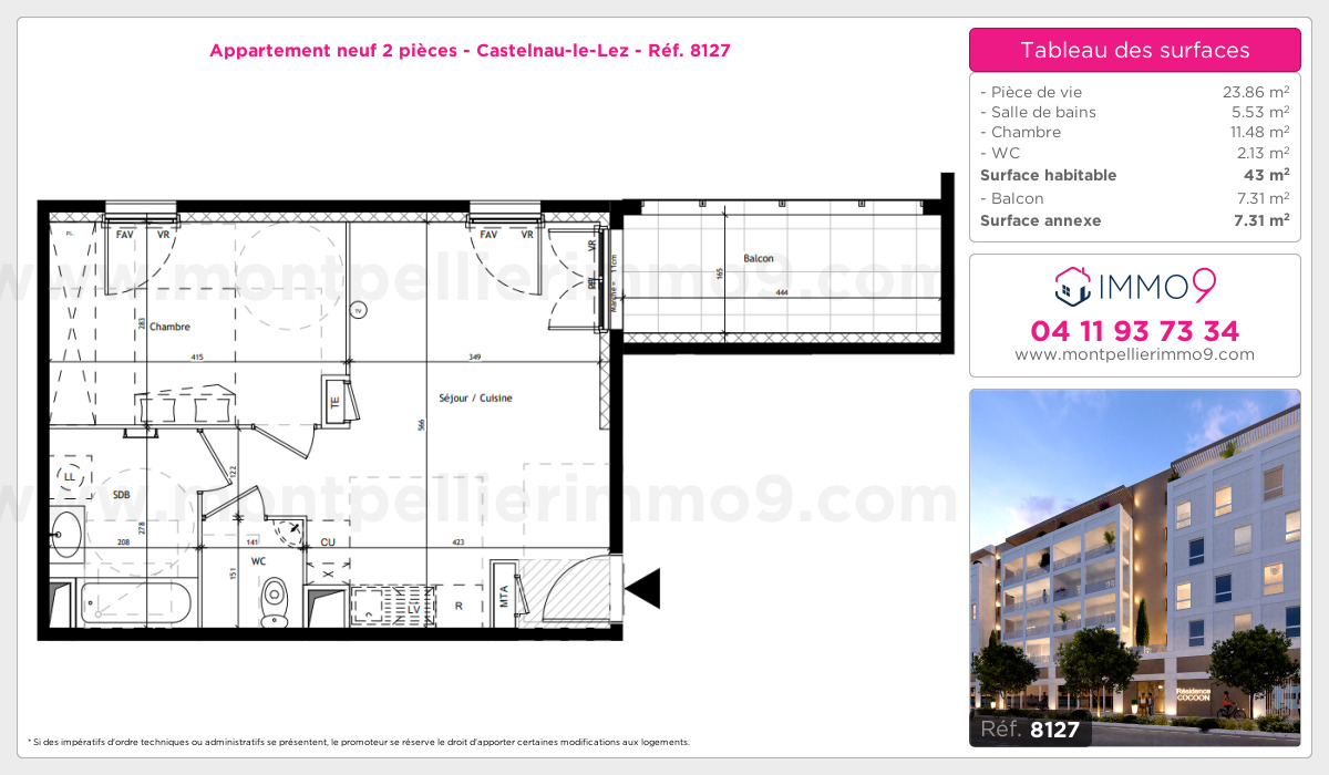 Plan et surfaces, Programme neuf Castelnau-le-Lez Référence n° 8127