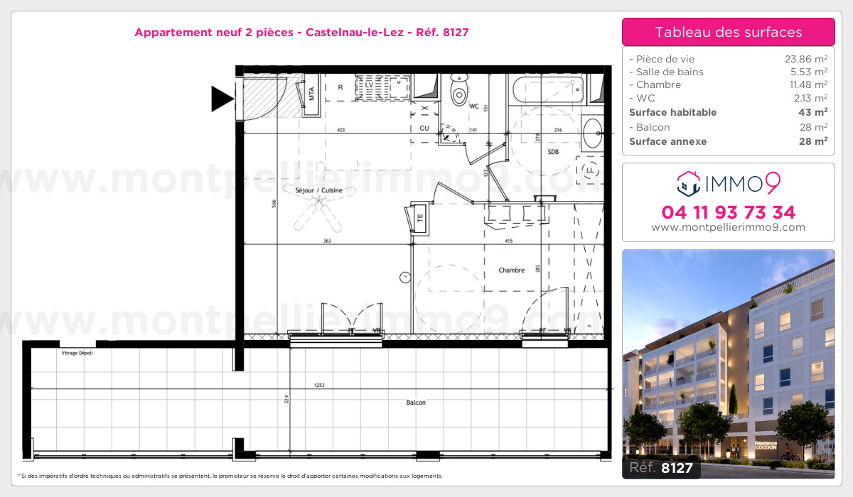 Plan et surfaces, Programme neuf Castelnau-le-Lez Référence n° 8127