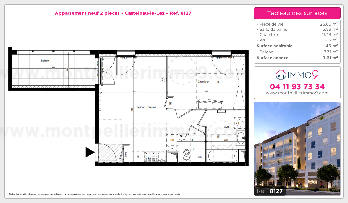 Plan et surfaces, Programme neuf Castelnau-le-Lez Référence n° 8127