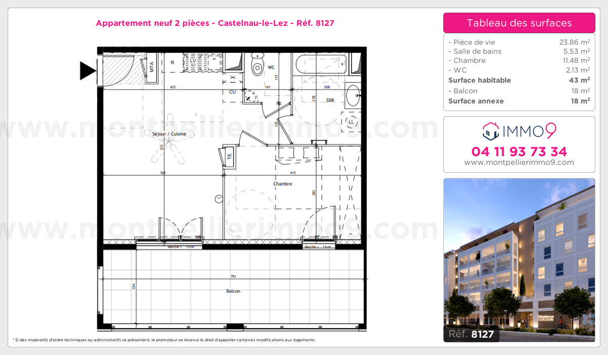 Plan et surfaces, Programme neuf Castelnau-le-Lez Référence n° 8127