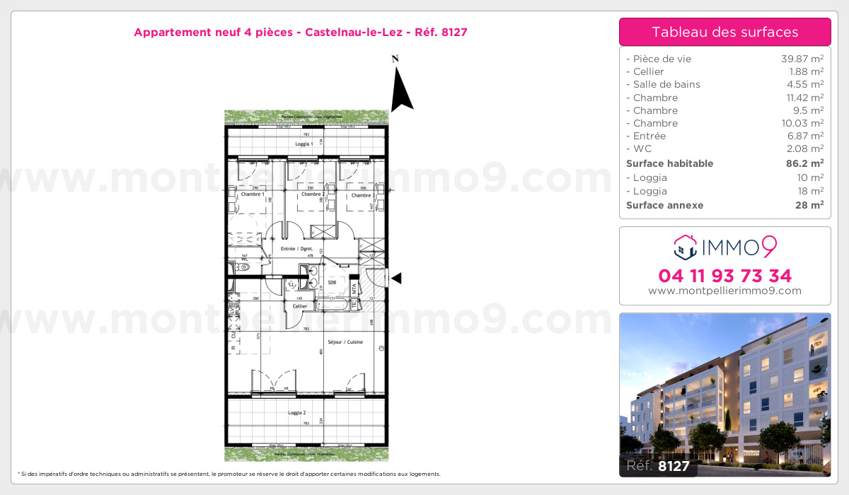 Plan et surfaces, Programme neuf Castelnau-le-Lez Référence n° 8127
